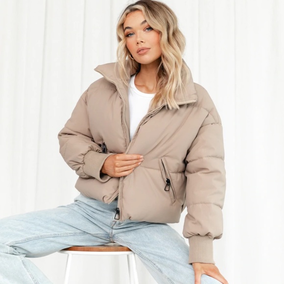 tanned puffer jacket